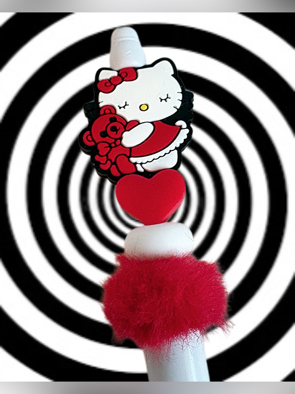 Hello Kitty Red Custom Beaded Ink Pen Red & White